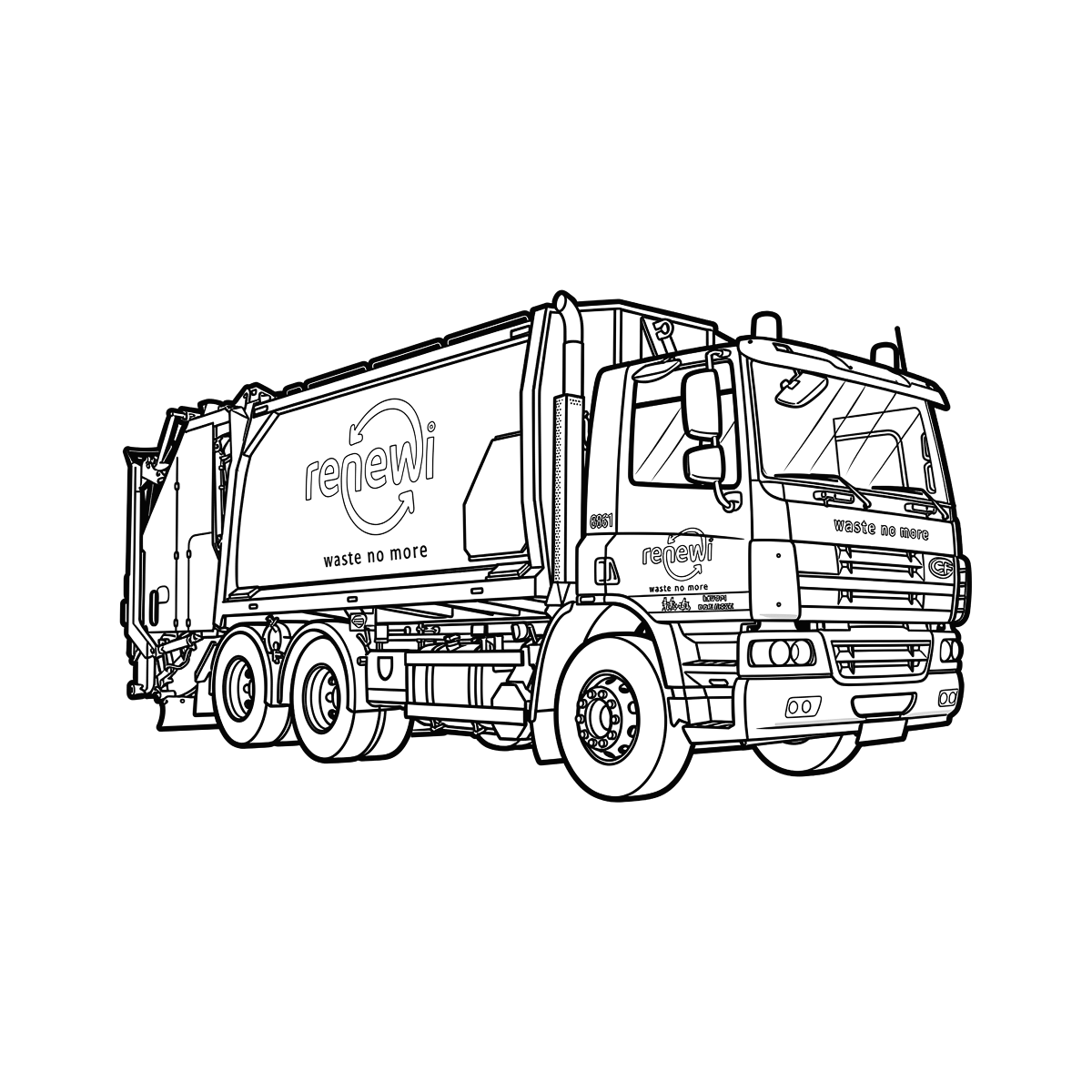 Kleurplaat van een DAF CF vuilniswagen